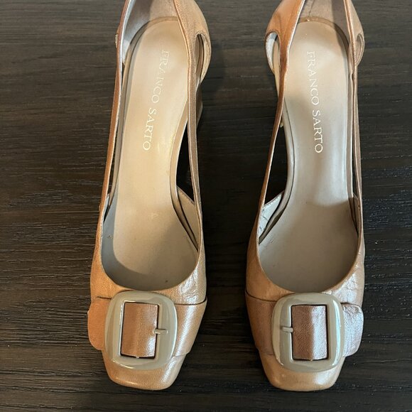 Franco Sarto Women’s Leather Pumps with Square Toe and Oversized Buckle – Size 9 - Picture 1 of 9